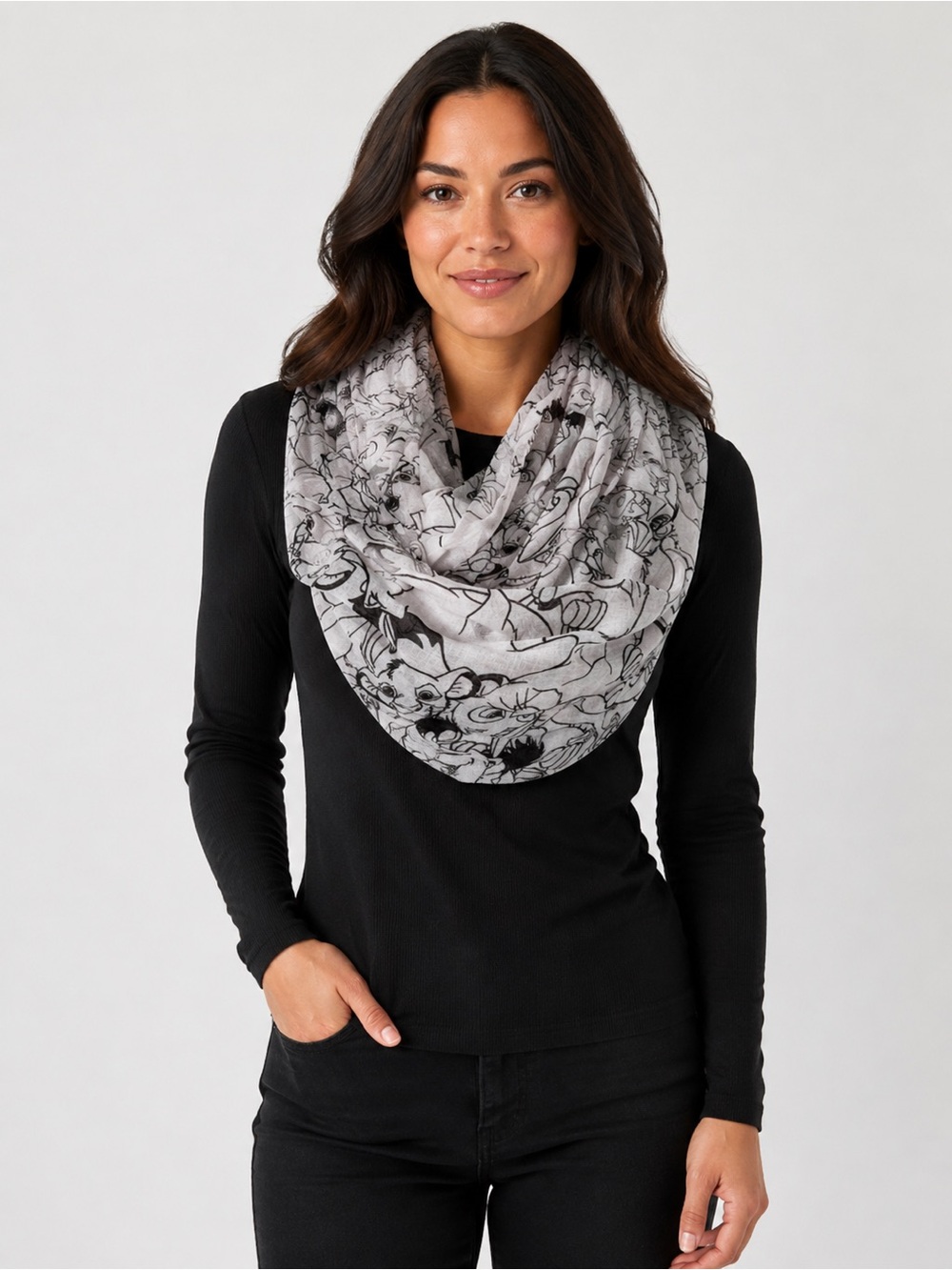 Disney Loungefly Lion King Infinity Scarf Simba Nala Black White Character Print